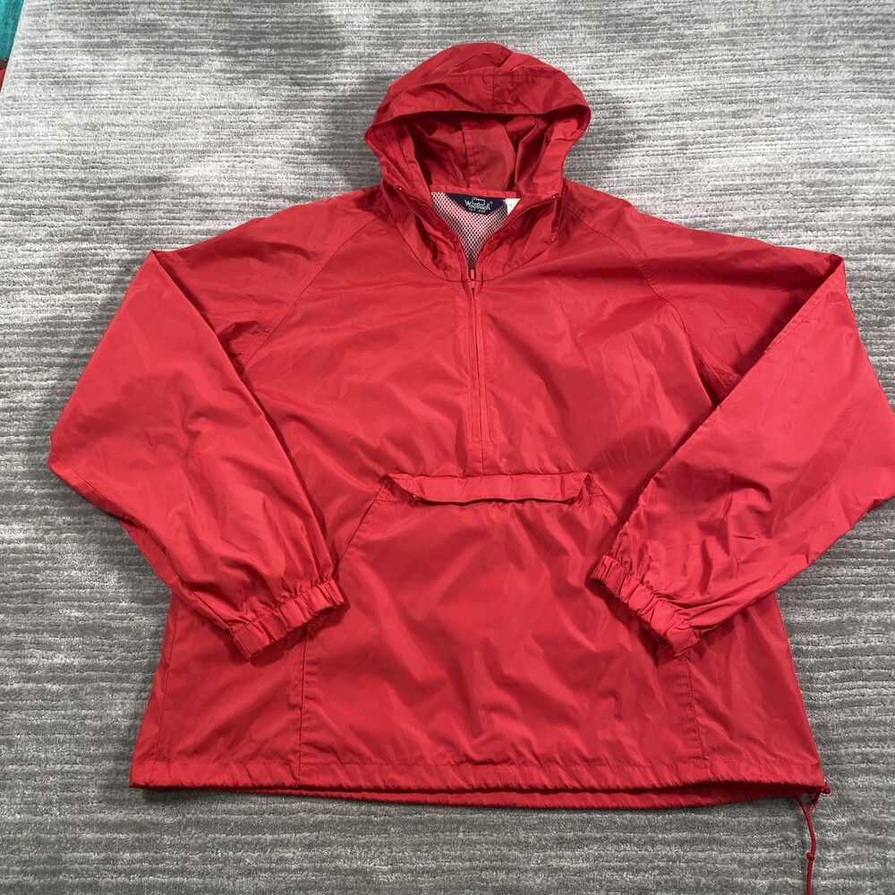 Vintage Woolrich Jacket Mens Medium Red Nylon Hooded Anorak Windbreaker 90s
